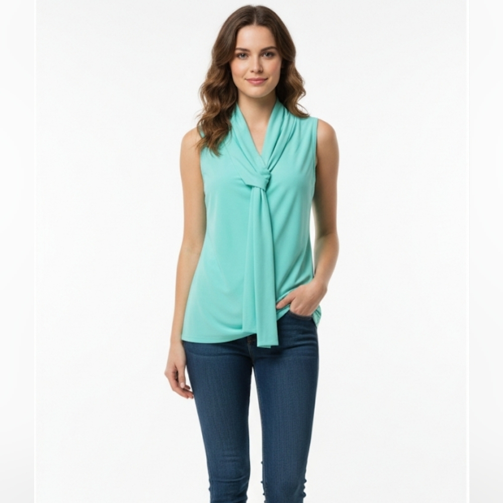 Mint Green Sleeveless Tie-Neck Blouse Size M